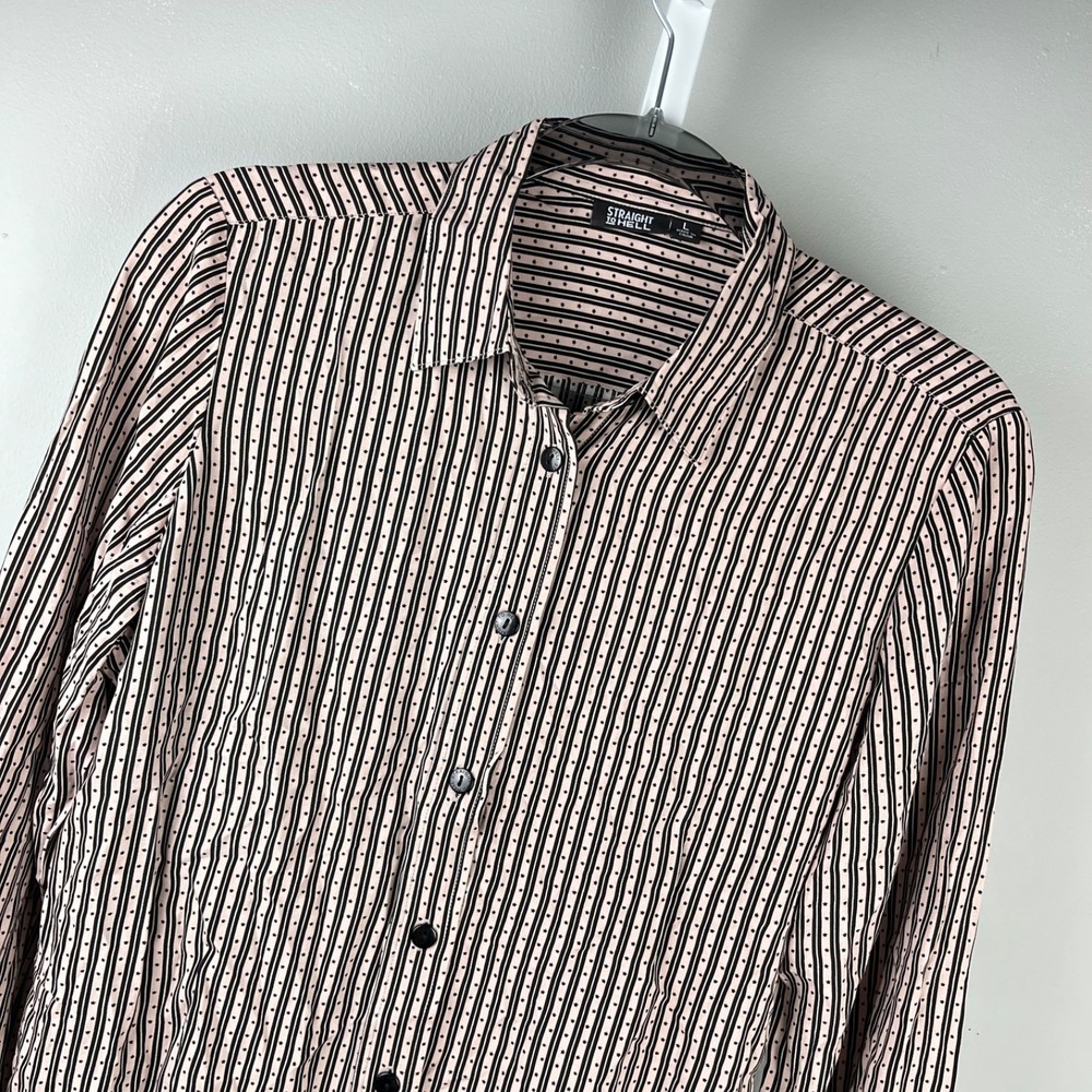Straight to Hell Stardust Top Womens L Black Cream Star Stripe Print Button Up